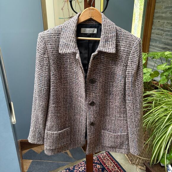 Tahari Arthur S. Levine Tailored Tweed Wool Blend Suit Blazer Size 14 - Picture 5 of 11